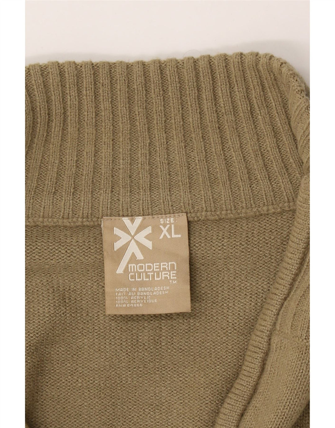 VINTAGE Mens Zip Neck Jumper Sweater XL Beige Colourblock Acrylic Vintage Vintage and Second-Hand Vintage from Messina Hembry 