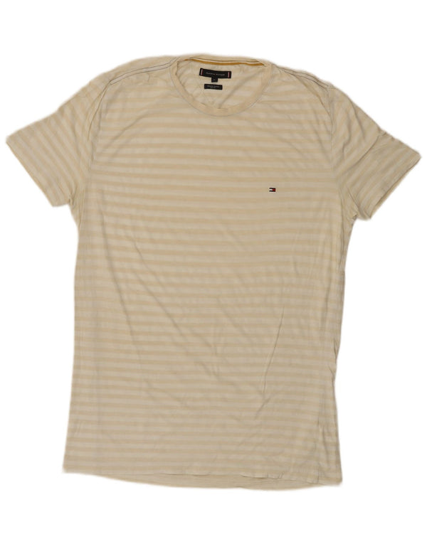 Tommy Hilfiger Mens Slim Fit T-Shirt Top XL Beige Striped Cotton