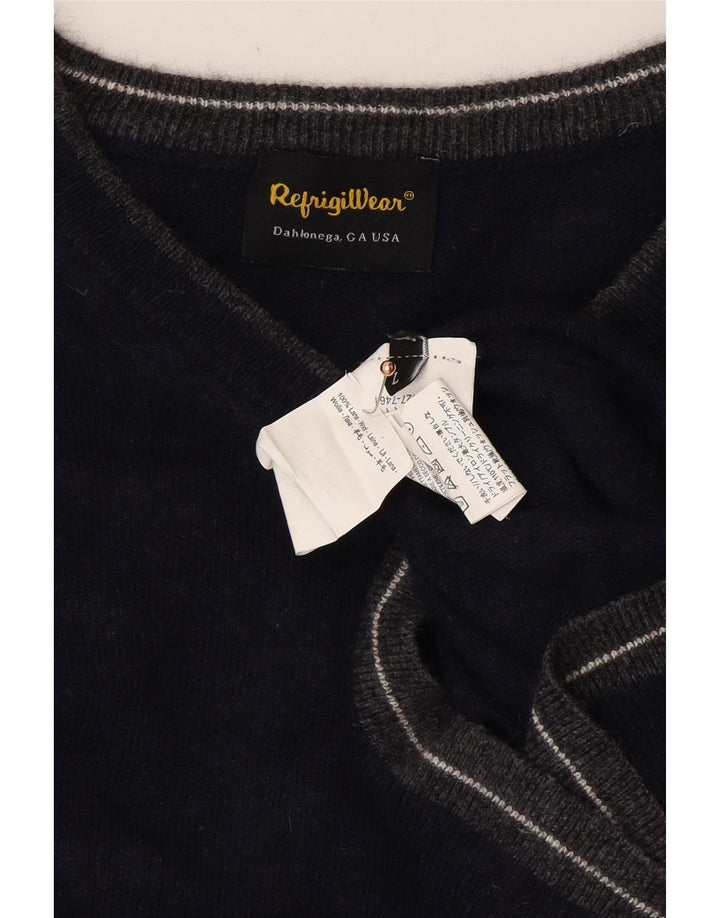 Suéter feminino REFRIGIWEAR com decote em V Reino Unido 16 grande lã azul marinho