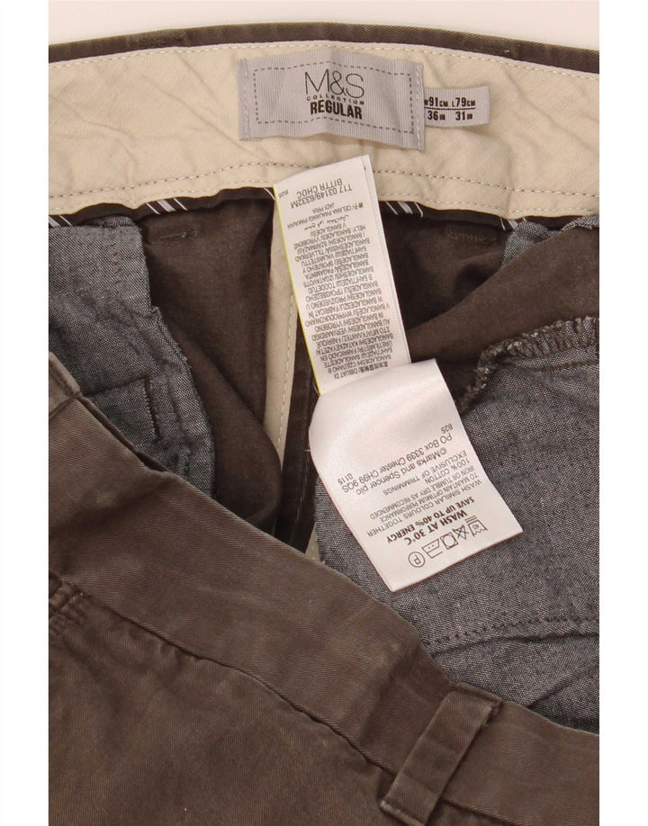 Calça chino masculina Marks & Spencer regular W36 L31 algodão cáqui