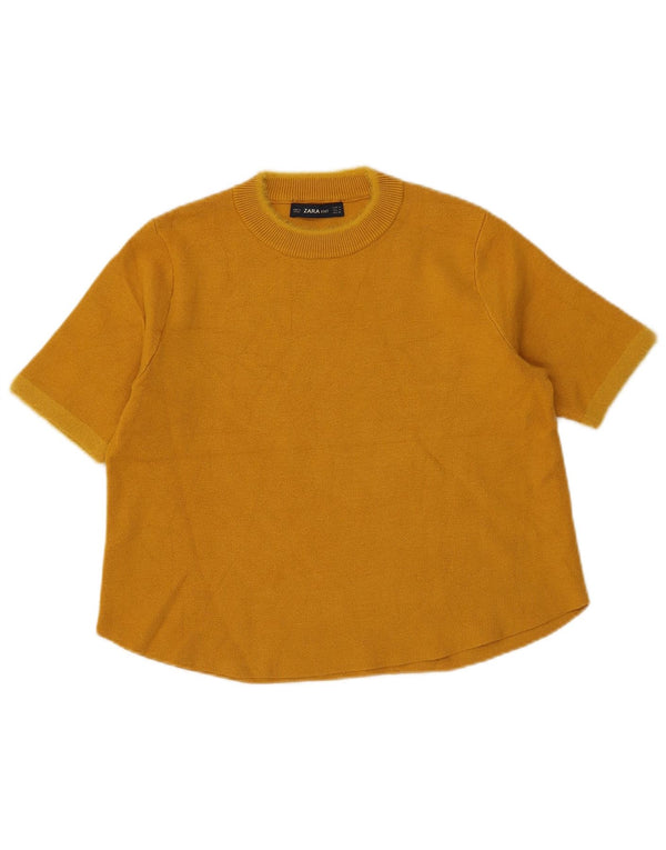 Zara Camiseta Feminina Crop Top UK 12 Viscose Amarelo Médio