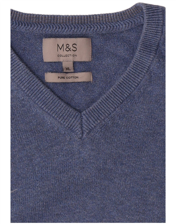 Suéter masculino Marks & Spencer com decote em V XL azul algodão