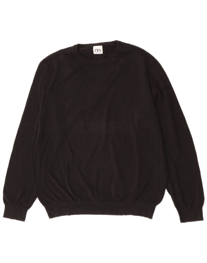 Suéter masculino Zara com gola redonda, grande algodão preto