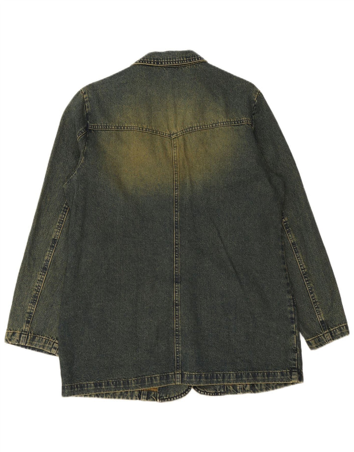 Jaqueta blazer jeans feminina vintage com 3 botões, algodão azul grande Reino Unido 14