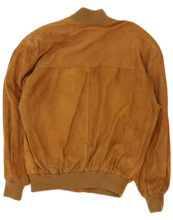Jaqueta bomber masculina vintage de camurça UK 38 bege médio