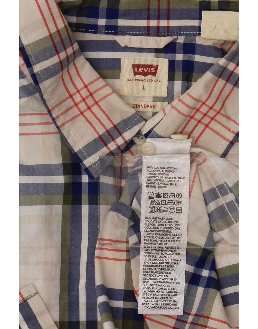 Camisa masculina Levi's Standard Fit grande algodão xadrez branco