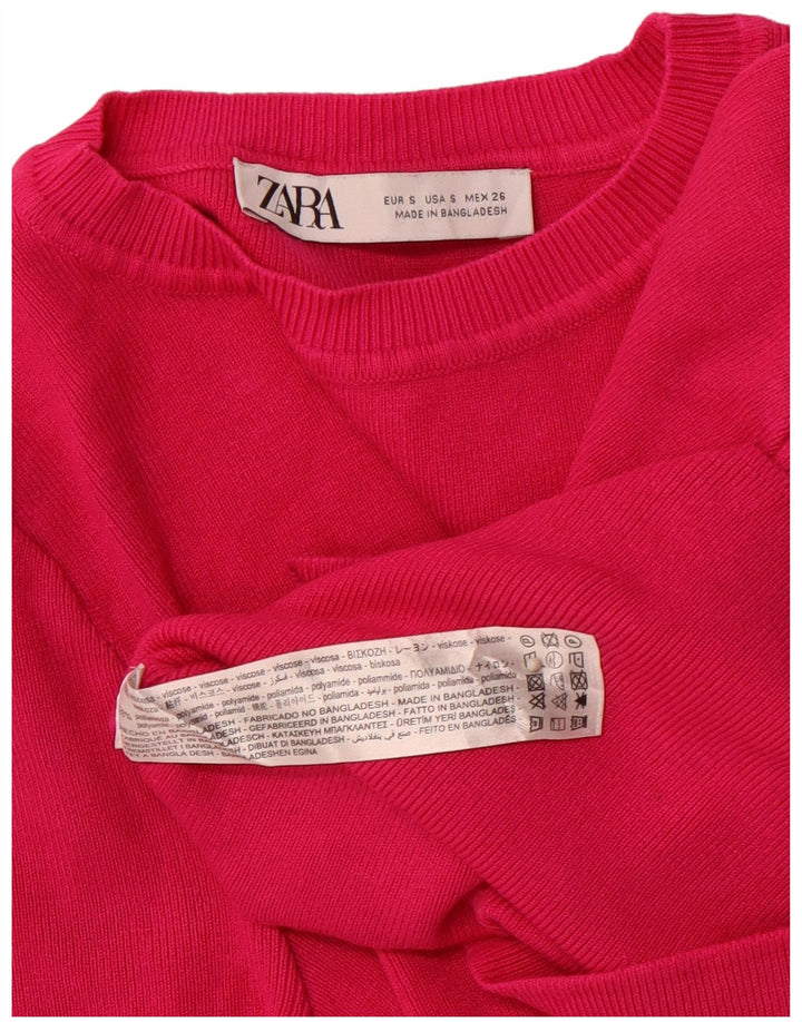 Suéter feminino ZARA com manga curta e gola redonda Reino Unido 8 pequeno rosa