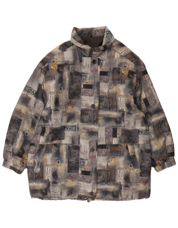 Casaco corta-vento oversized feminino vintage EU 44 XL cinza patchwork poliéster