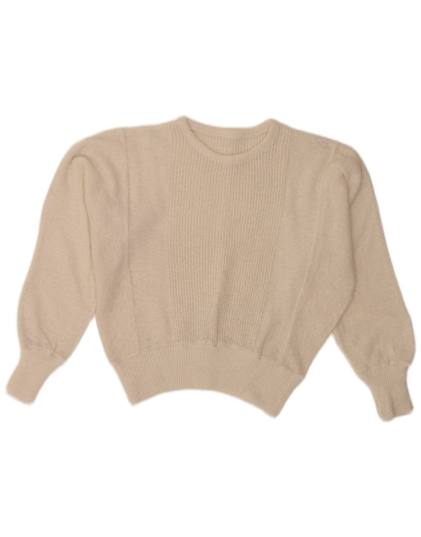 Suéter feminino vintage com gola redonda e batwing UK 14 grande off white