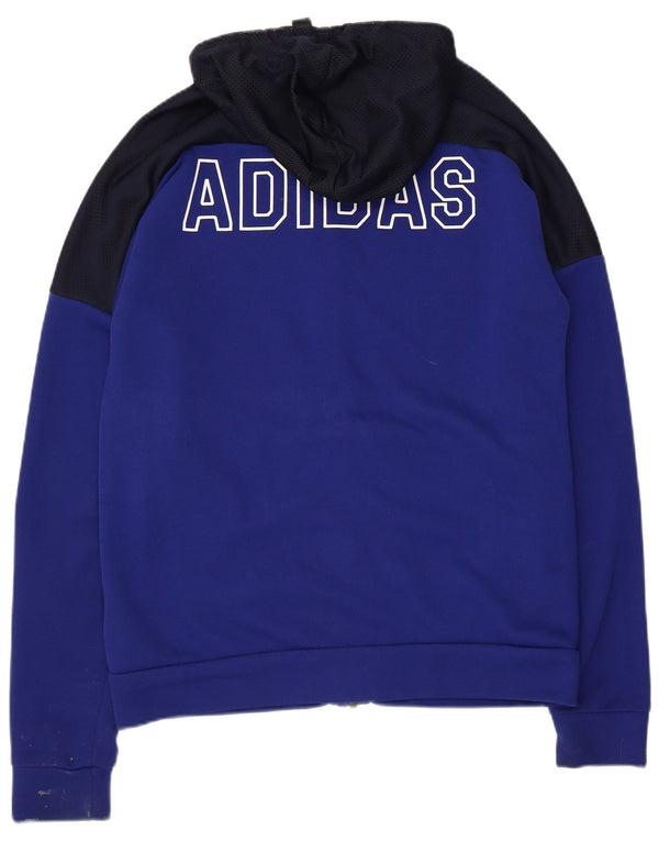 Suéter masculino Adidas com capuz e zíper gráfico azul médio algodão colorblock