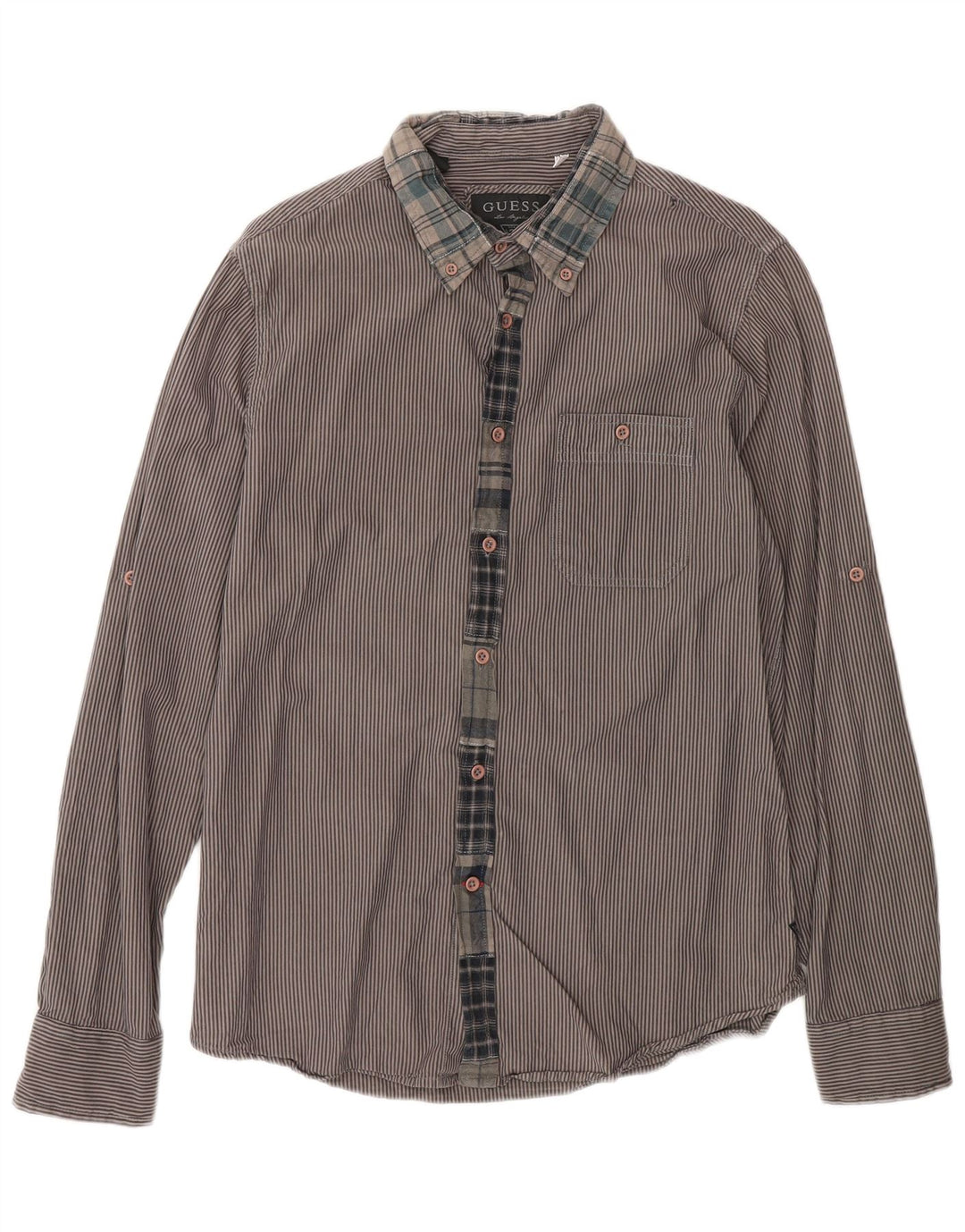 Camisa masculina Gas UK 36 pequena listrada marrom algodão
