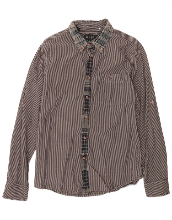 Camisa masculina Gas UK 36 pequena listrada marrom algodão