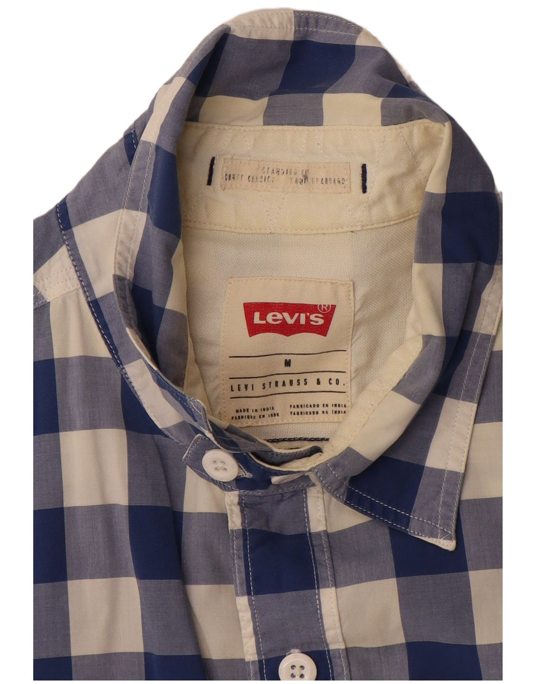 Camisa masculina de manga curta padrão Levi's de algodão guingão azul médio