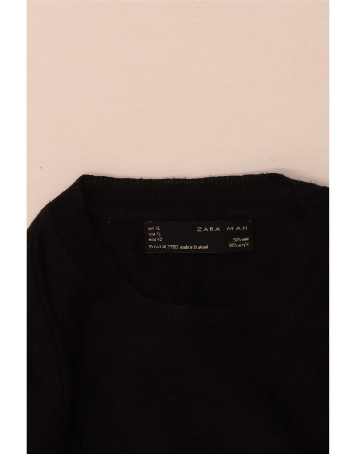 Zara Suéter masculino com gola redonda XL lã preta