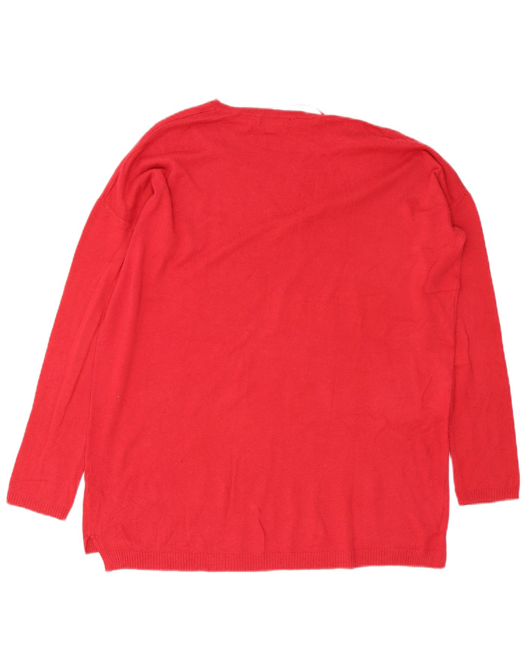 Zara Suéter feminino oversized com decote em V Reino Unido 14 algodão vermelho médio