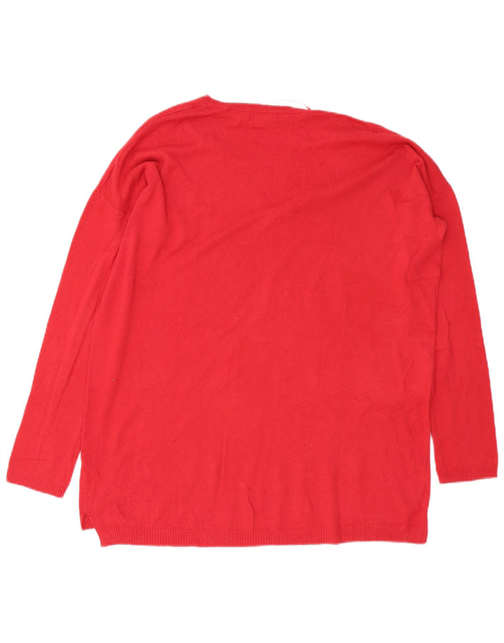 Zara Suéter feminino oversized com decote em V Reino Unido 14 algodão vermelho médio