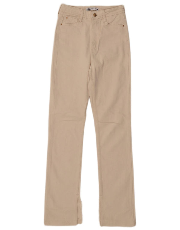 Zara Jeans feminino cintura alta reta EU 34 2XS W24 L31 algodão bege