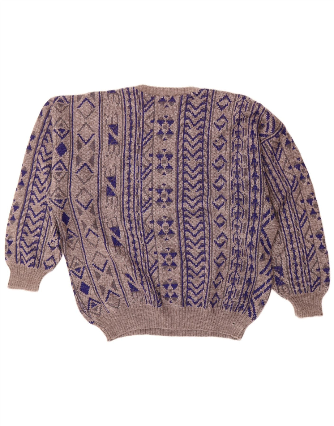 Suéter masculino vintage com gola redonda 2XL azul geométrico