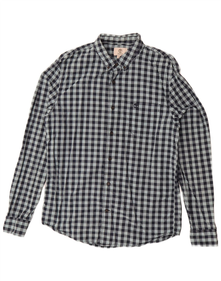 Camisa masculina Timberland Slim Fit média azul marinho algodão guingão