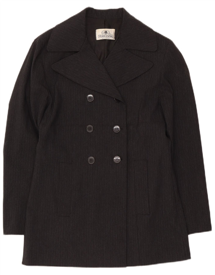 Terranova Womens Pea Coat UK 10 Viscose listrada preta pequena