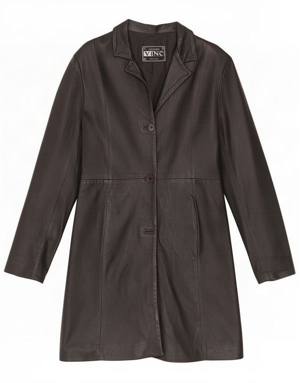 Casaco de couro feminino vintage UK 14 grande preto