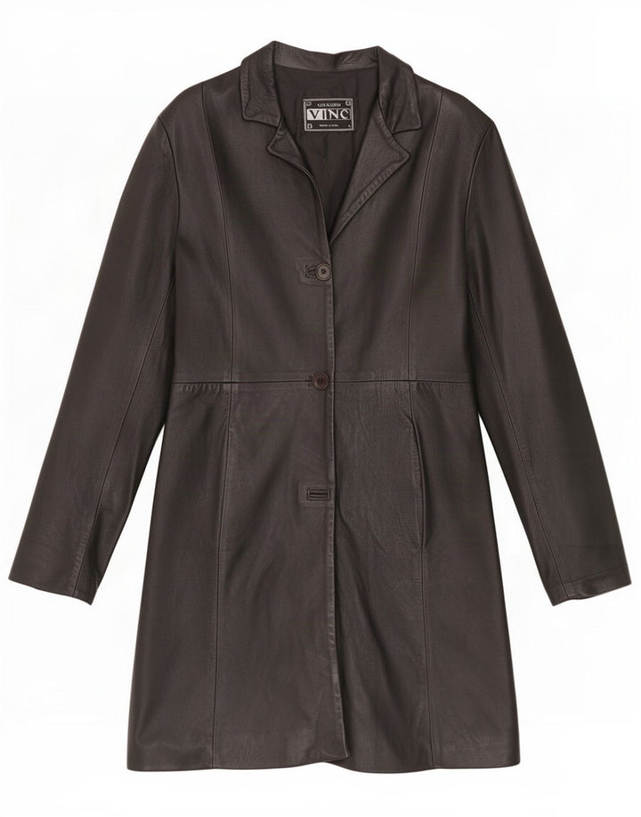 Casaco de couro feminino vintage UK 14 grande preto