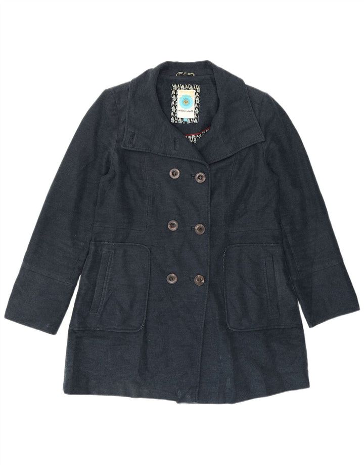 Casaco feminino com peito duplo White Stuff UK 14 algodão azul marinho médio