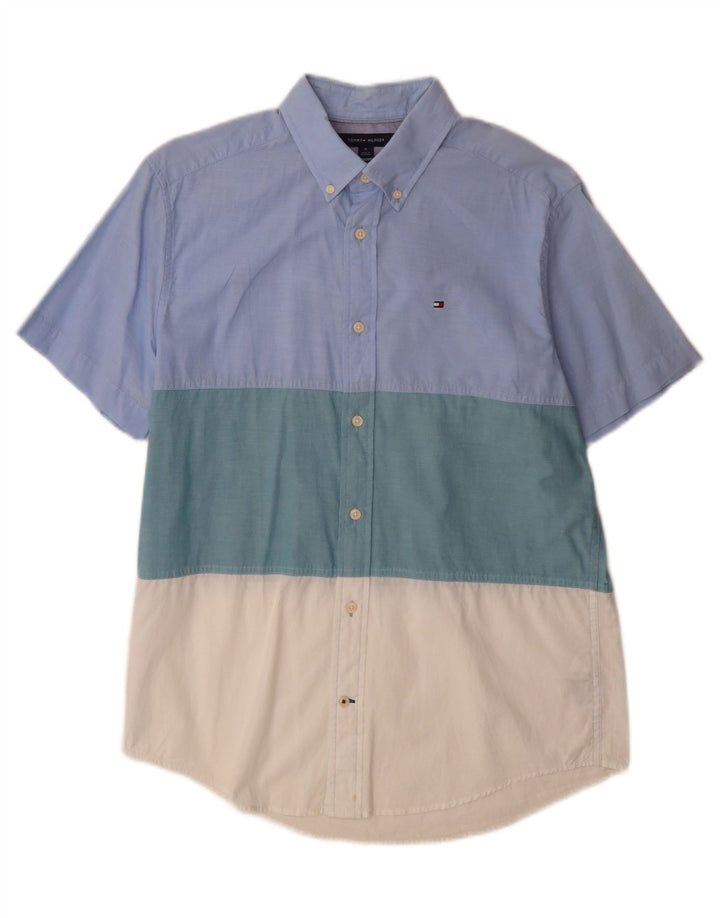 Tommy Hilfiger Camisa masculina de manga curta Custom Fit azul médio Colourblock
