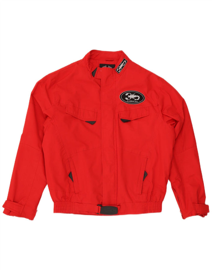 Jaqueta Vintage Mens Graphic Racer Reino Unido 40 Grande Poliéster Vermelho