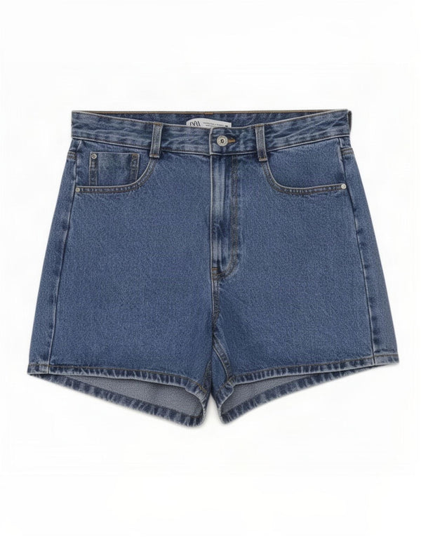Zara Shorts jeans feminino de cintura alta UE 38 pequeno W28 algodão azul