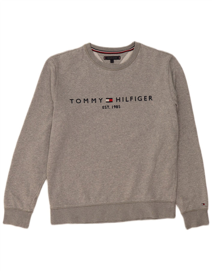 Tommy Hilfiger moletom gráfico masculino jumper grande algodão cinza
