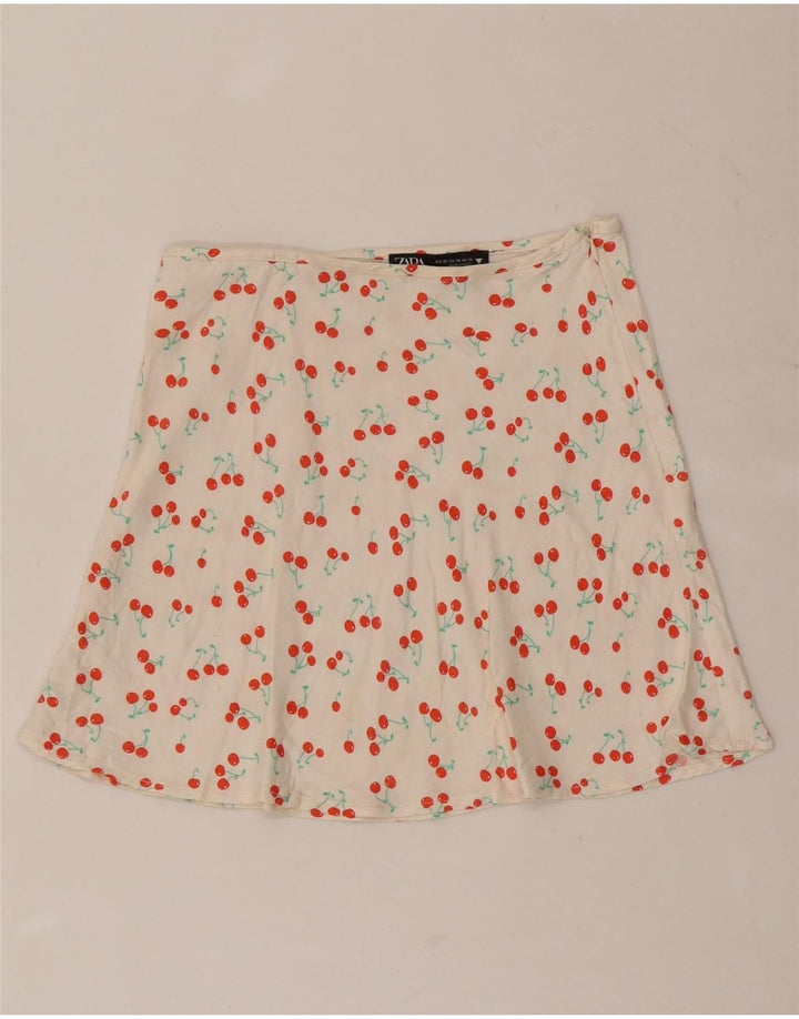 Zara mini saia feminina com padrão abstrato XS W24 branca