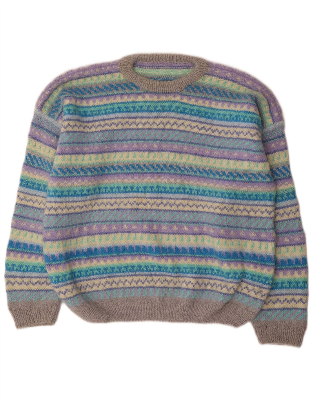 Suéter vintage masculino com gola redonda XL multicolorido Fair Isle