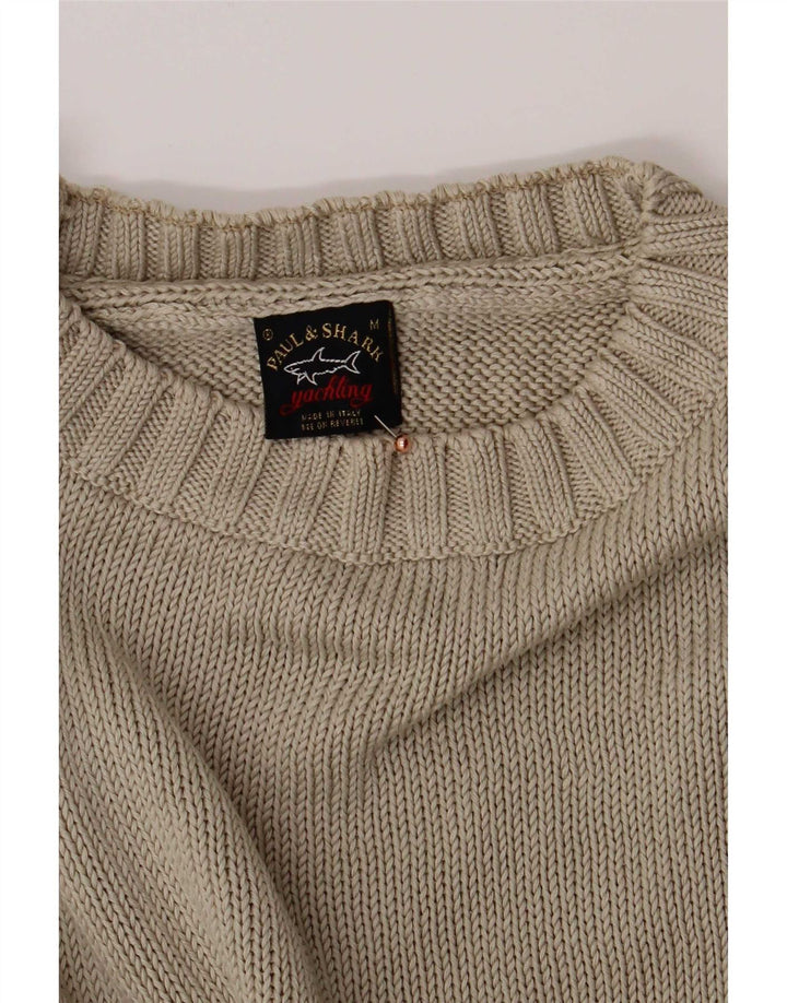 Suéter masculino Paul & Shark com gola redonda, algodão bege médio