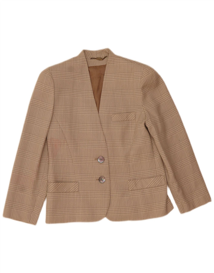 Jaqueta blazer feminina vintage com 2 botões IT 44 lã houndstooth bege médio