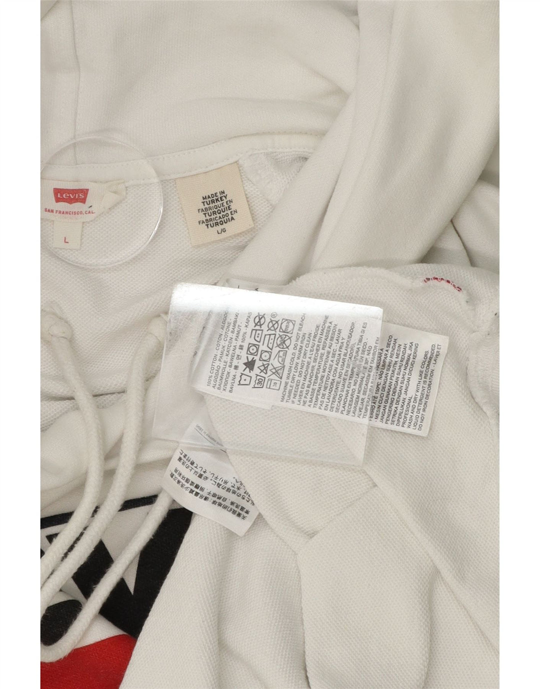 LEVI'S Womens Graphic Hoodie Jumper UK 16 Large White Cotton Vintage Levi's and Second-Hand Levi's from Messina Hembry 