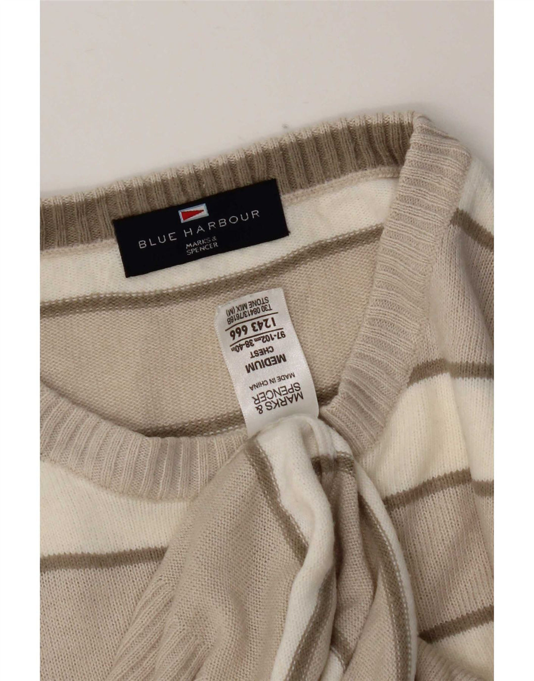 Suéter masculino Marks & Spencer Blue Harbor com gola redonda, médio bege