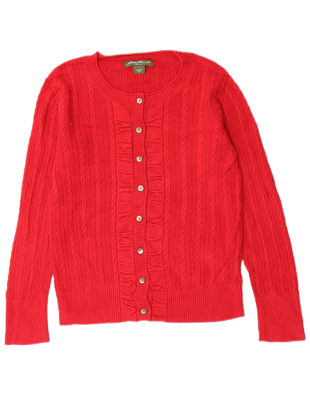 Suéter cardigã feminino EDDIE BAUER Reino Unido 10 pequeno algodão vermelho