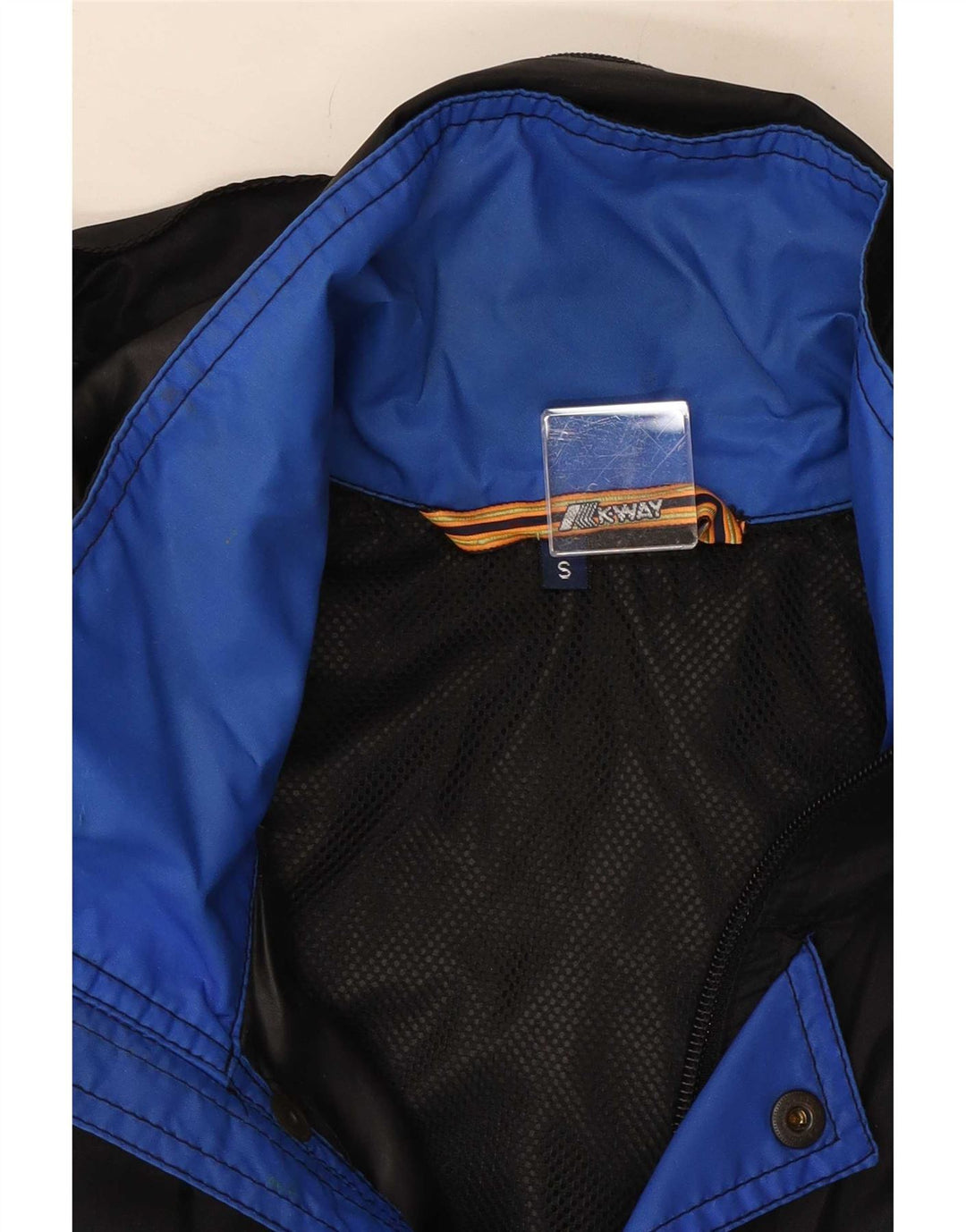 Jaqueta de chuva masculina com capuz K-Way UK 36 pequena poliamida geométrica preta