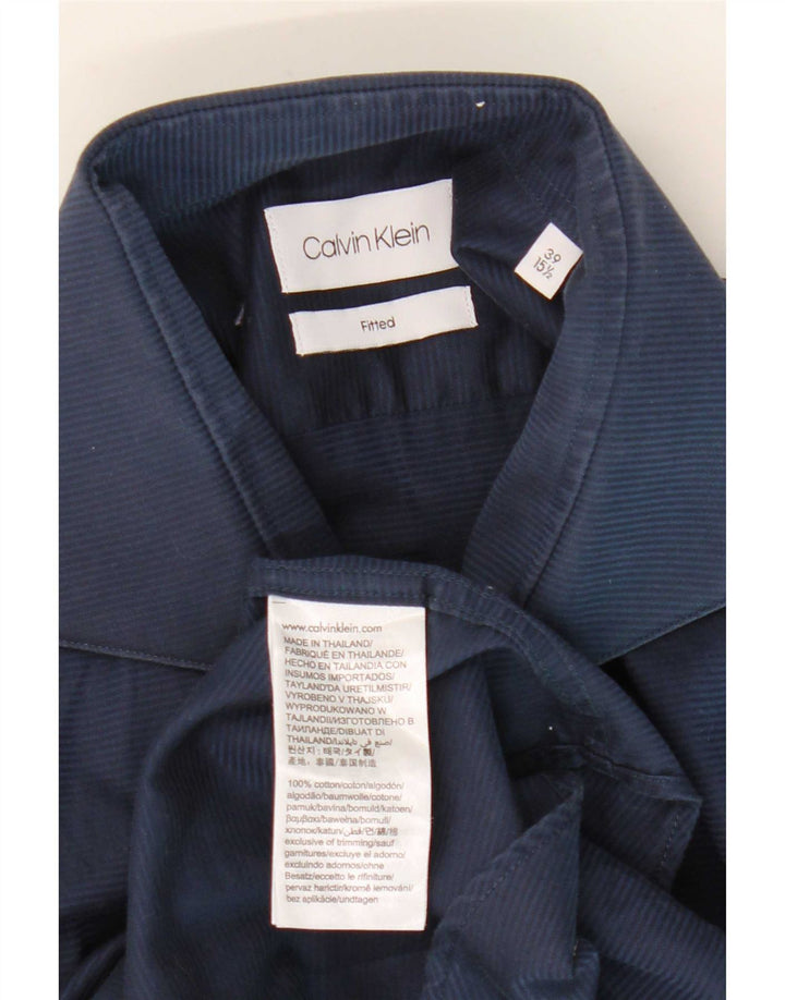 Camisa justa masculina Calvin Klein tamanho 39 15 1/2 risca de giz azul marinho médio