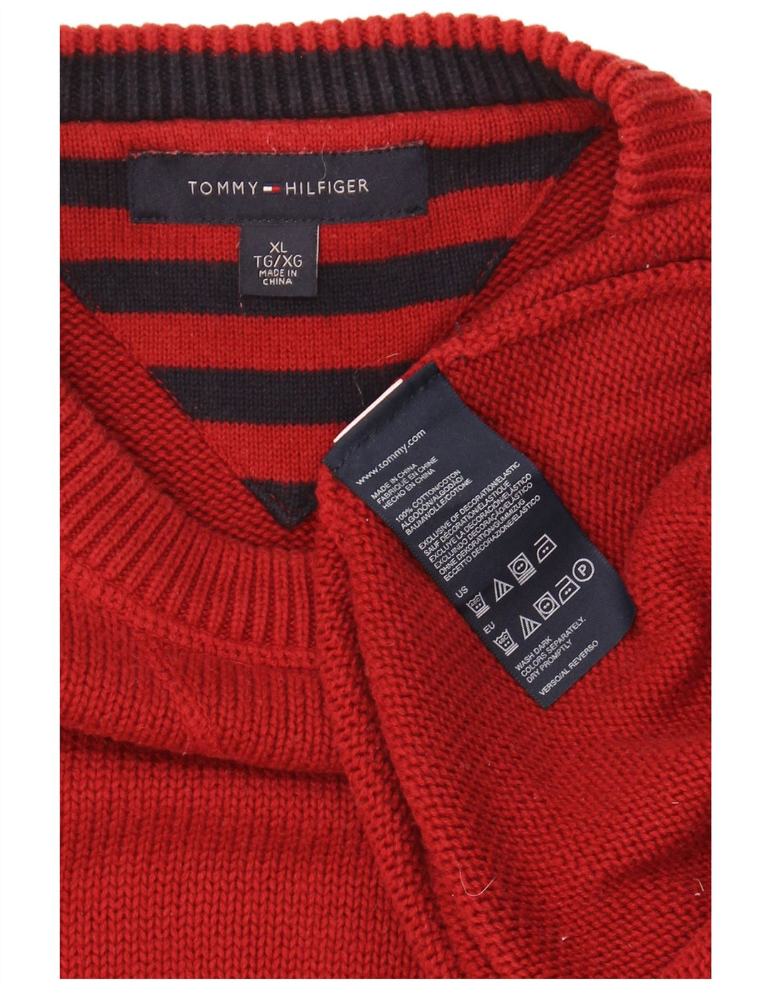 TOMMY HILFIGER Suéter masculino com gola redonda XL algodão vermelho