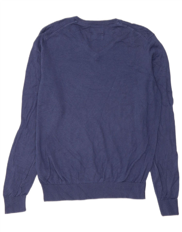 Suéter masculino Marks & Spencer com decote em V, algodão azul marinho médio