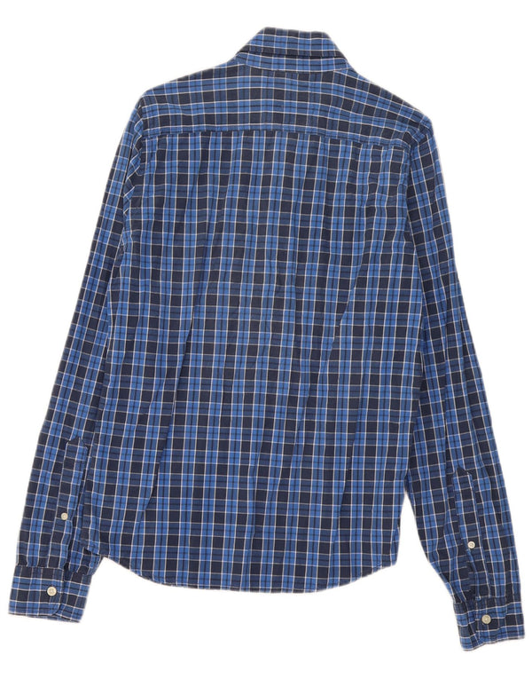 Camisa masculina Hollister de algodão xadrez azul médio