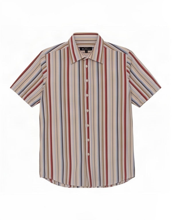 Camisa masculina de manga curta Ben Sherman de algodão listrado multicolorido médio