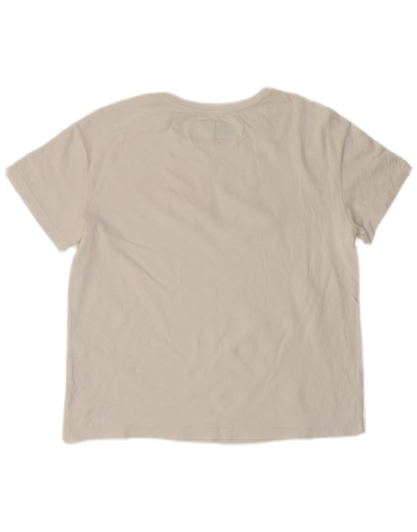Camiseta feminina gráfica Benetton UK 14 algodão branco médio