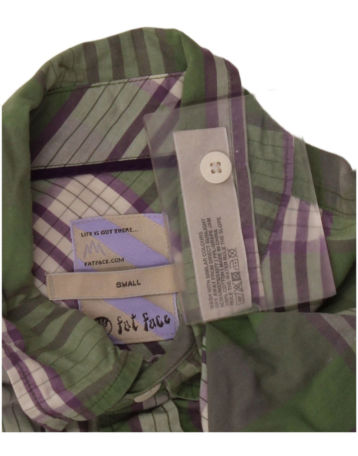 FAT FACE Camisa masculina de manga curta pequena xadrez verde de algodão