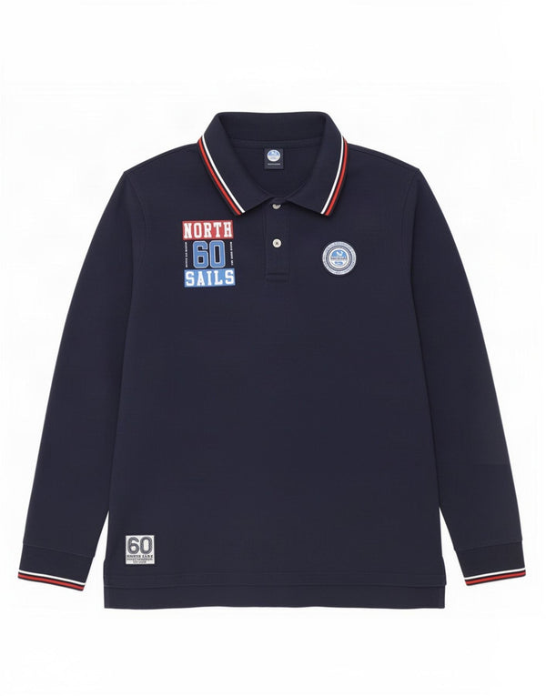 Camisa polo masculina de rugby de manga comprida gráfica North Sails XL azul marinho algodão