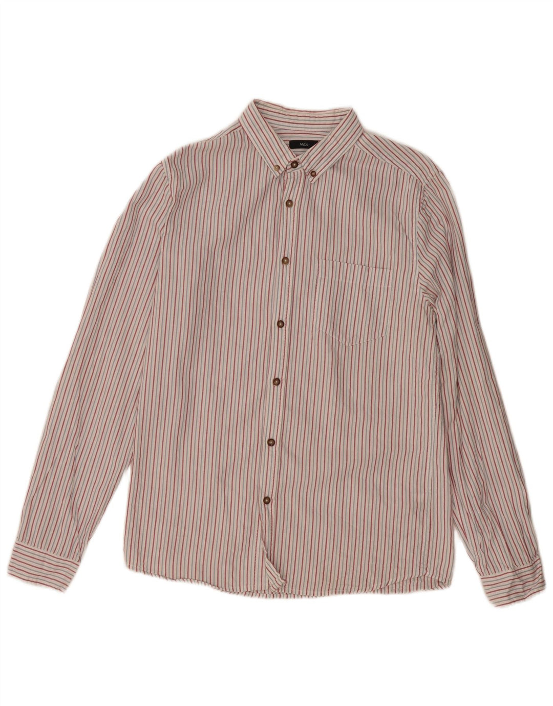Camisa masculina M&Co pequena listrada branca de algodão