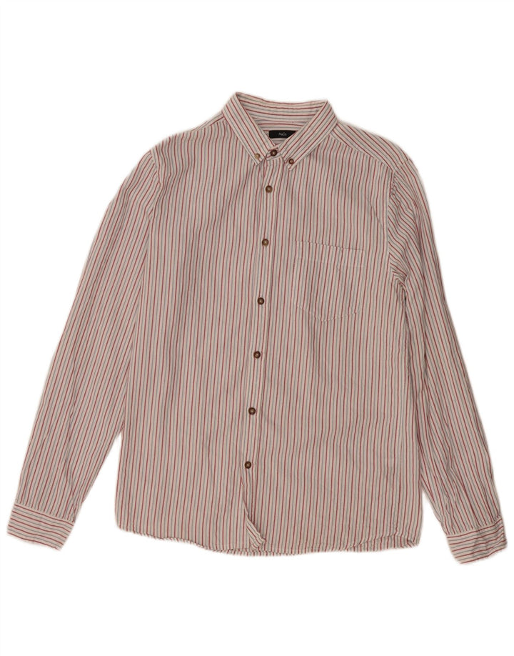 Camisa masculina M&Co pequena listrada branca de algodão