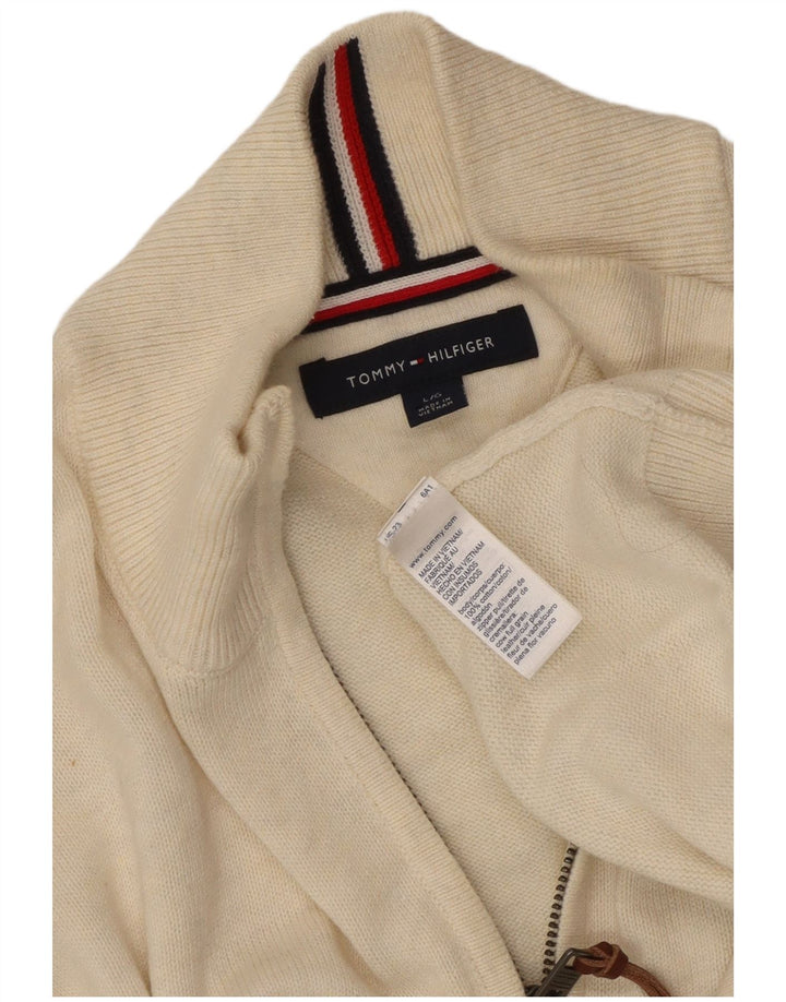 Suéter masculino TOMMY HILFIGER com zíper e gola grande de algodão branco